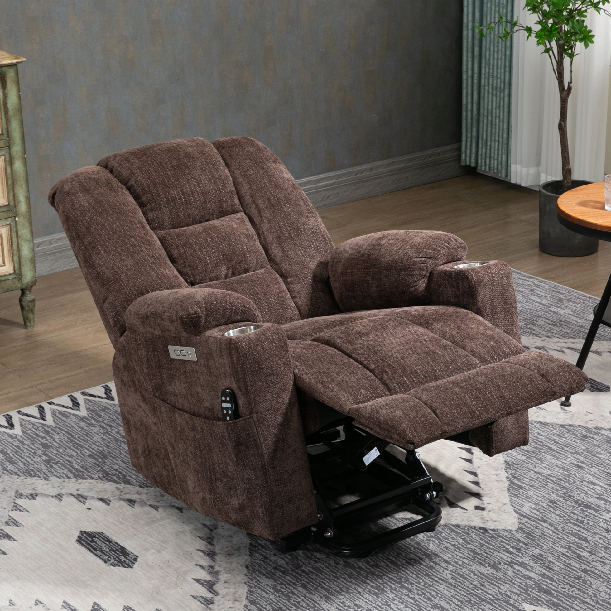 Large Overstuffed Wide Power Lift Recliner Chair with Massage and Heat