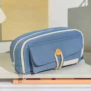 Large P-encil Case, Big Capacity P-en Pouch with 3 Compartments, Kawaii Cute Pe-ncil Bag with Zipper, High Storage Stationery Holder and Organizer, Sch-ool Supplies for Teen and G-irlsBlue