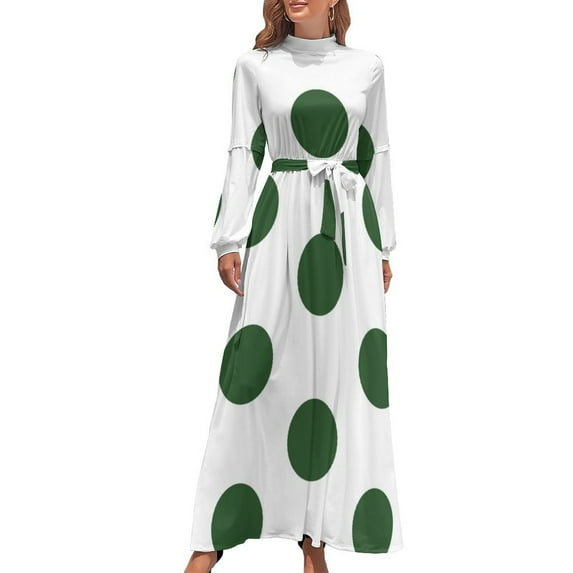 Large PINE GREEN and WHITE POLKA DOTS Long Dress Dress women dresses for women