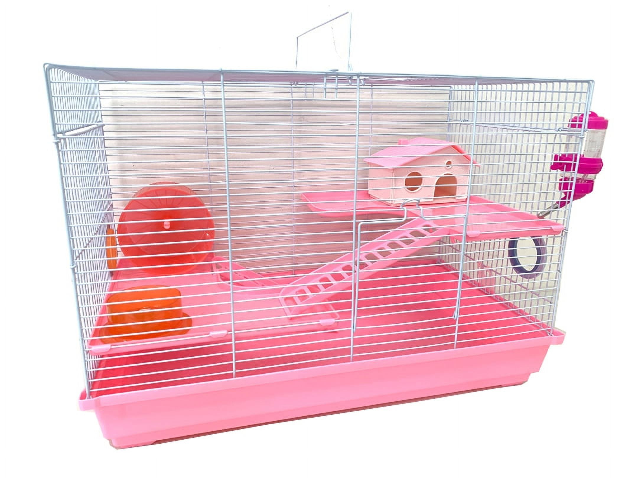 Large PINK Large 3-Tiers Hamster Habitat House Critters Home Expandable and Customizable Cage Gerbil Mouse Mice Complete Set of Accessories Crossover Tube Tunnel