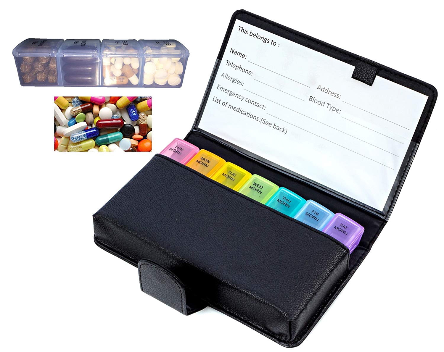 Large AM PM Pill Organizer Case 7 Day Daily Pills Box - Easy One Touch ...