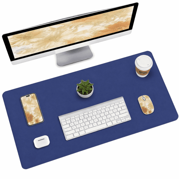 Large PU Leather Desk Pad - Non-Slip Office Desk Mat & Waterproof Blotter for Laptop, Mouse, and Writing -Royal blue, 31.5" x 15.7"