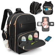 JustBaby Luv Faux Leather Diaper Bag Backpack - Luxury PU Leather Diaper Bag with Changing Pad and Pacifier Case