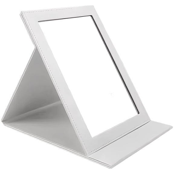 Large PU Leather Folding Makeup Mirror, 9.8 x 7.1 in / 25 x 18 cm Portable Travel Cosmetic Mirror, Desktop Vanity Mirror with Adjustable 65-90 Degree, Clear Glass, Easy to Clean
