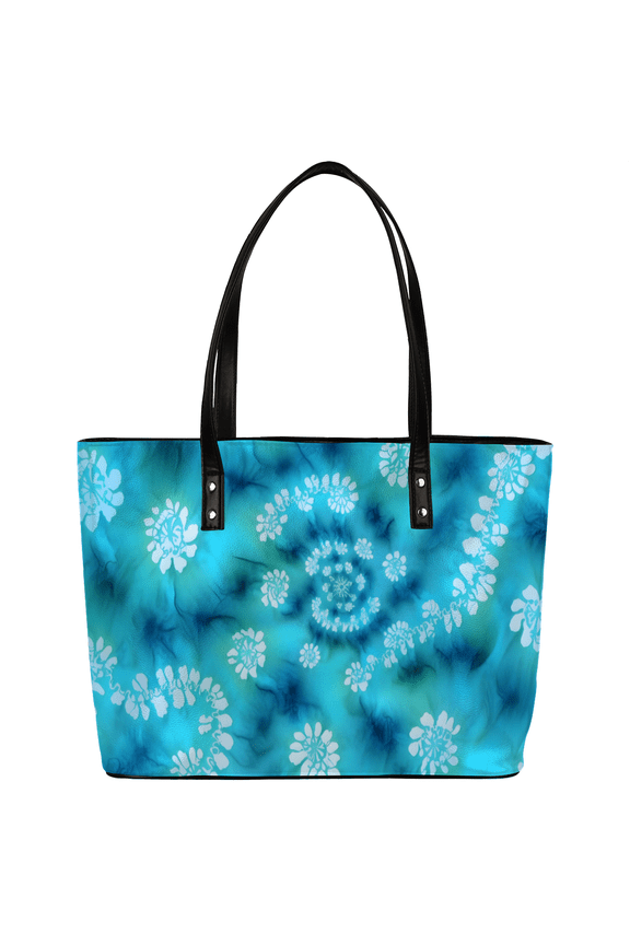 Large PU Leather Shoulder Tote Bag,Women's Big Handbag with Side Pocket,Tie-Dye Print
