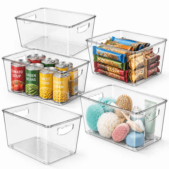 Large (Pack of 6) Plastic Stackable Storage Containers with Lids