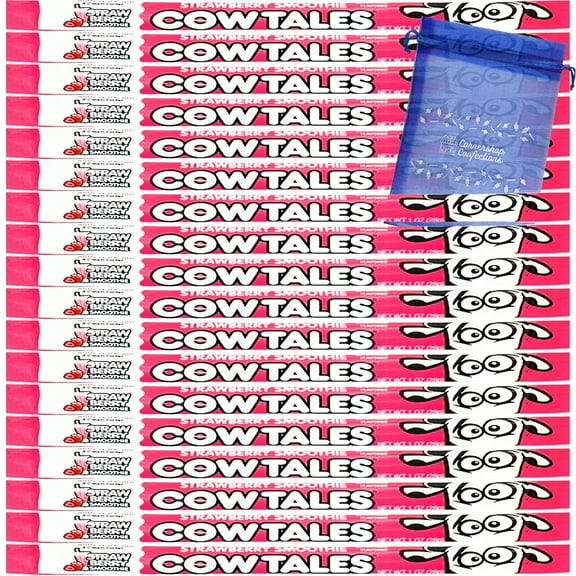 Large Pack of Strawberry Smoothie Cow Tales Candy - 18 Piece Bundle