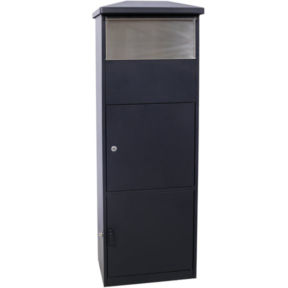 Large Package Delivery Parcel Mail Drop Box for Porch, Floor Lockable Drop Slot Mail Box with Parcel Compartment, Black Steel