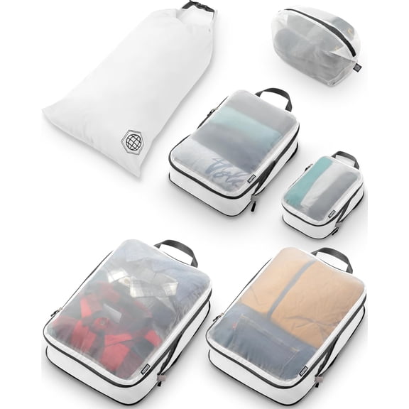 Large Packing Cube Set with See Through Mesh- Compression Packing Cubes  Organizers by  (White)