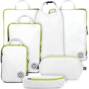 TRIPPED Travel Gear 7-Piece Extra-Large Compression Packing Cubes for Luggage, White and Green