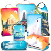 TRIPPED Travel Gear 7-Piece Extra-Large Compression Packing Cubes for Luggage, Bucket List Graphic