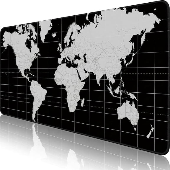 Large Pad, Black World Map Gaming Pad, Large Extended Desk Mat with Non-Slip Rubber Base and Stitched Edges, Keyboard Mousepad for Office Laptop(31.5 x 11.8 Inch)