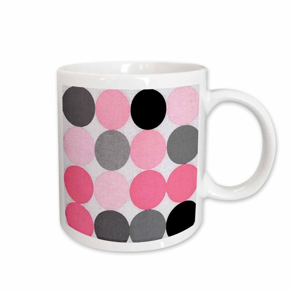 3drose, Large Painted Black Pink N Gray Circles, 11oz Mug