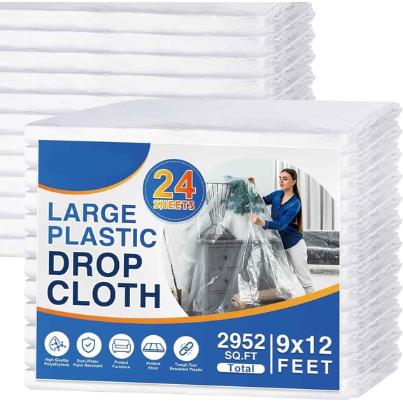 Large Painters Plastic Drop Cloth Painting Sheet, Light & Durable Dust Cover, Clear Plastic Sheeting, Plastic Floor Protector