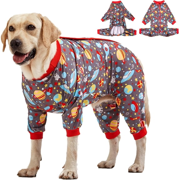 Large  Pajamas: Large Breed Pitbull/Boxer/Labrador/Doberman, Lightweight Onesie, Space-Travel Grey Print,  Shirt,UV Protection, Pet  ,  Care for Big  /2XL