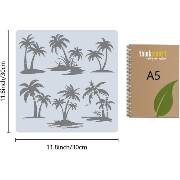 Large Palm Tree Stencil 12 x 12 Inch PET Reusable Hollow Out Beach Green Plant Trees Decoration Paint Drawing Template Stencils for Painting Wood Wall Fabric Canvas Furniture DIY Art Craft