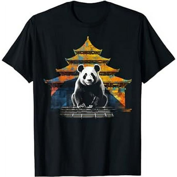 Large Panda Chinese Architecture - Animal Art Panda T-Shirt