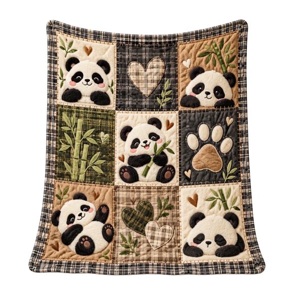 Large Panda Patchwork Blanket, 150 X 200 Cm Flannel Throw For Sofa Bed Couch