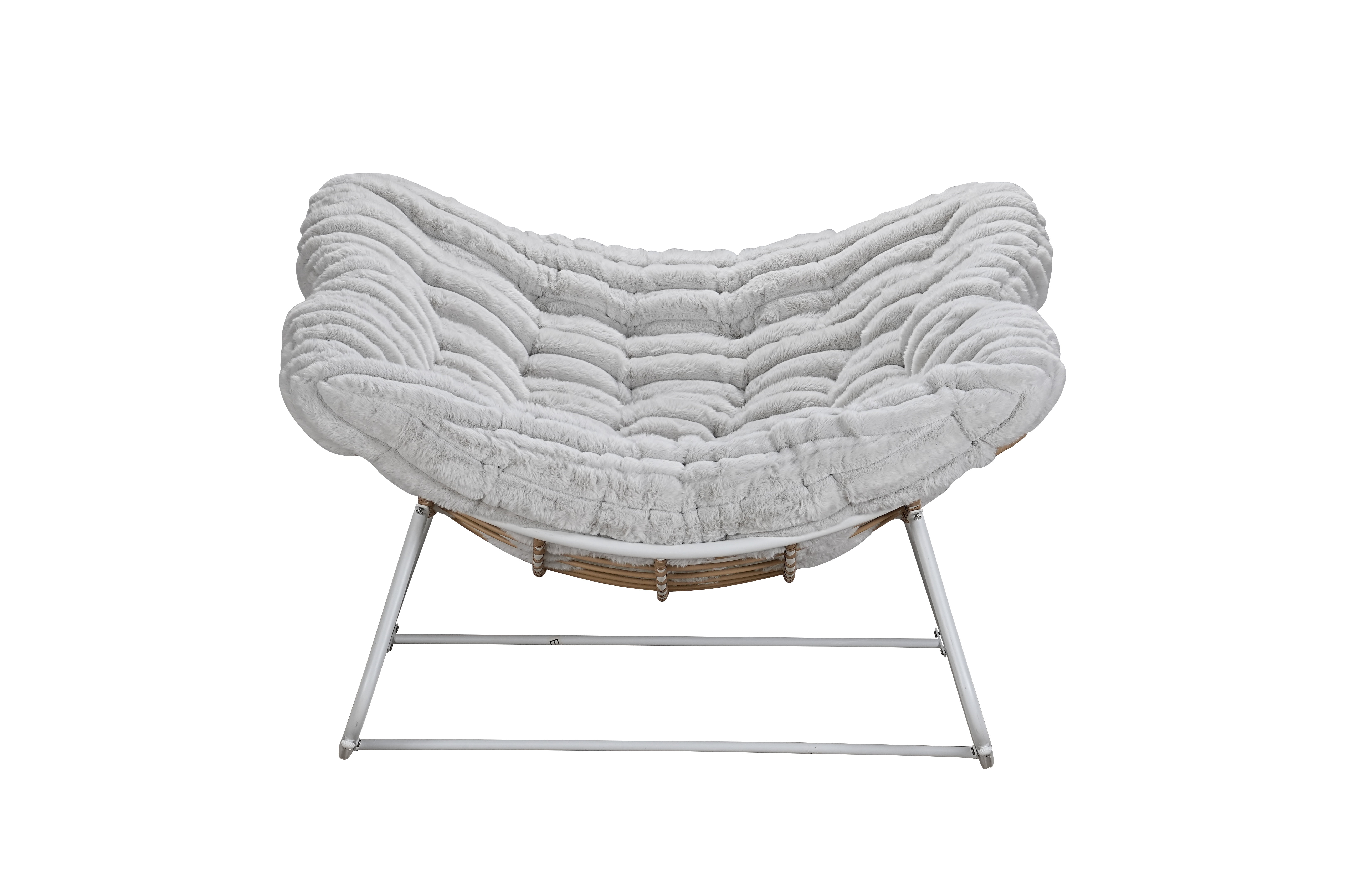 Large Papasan Rocking Chair 42"W x 44"D x 34"H - Heavy Duty Steel Frame with E-Coating, Handwoven PE Rattan, 4.9" Thick Plush Cushion