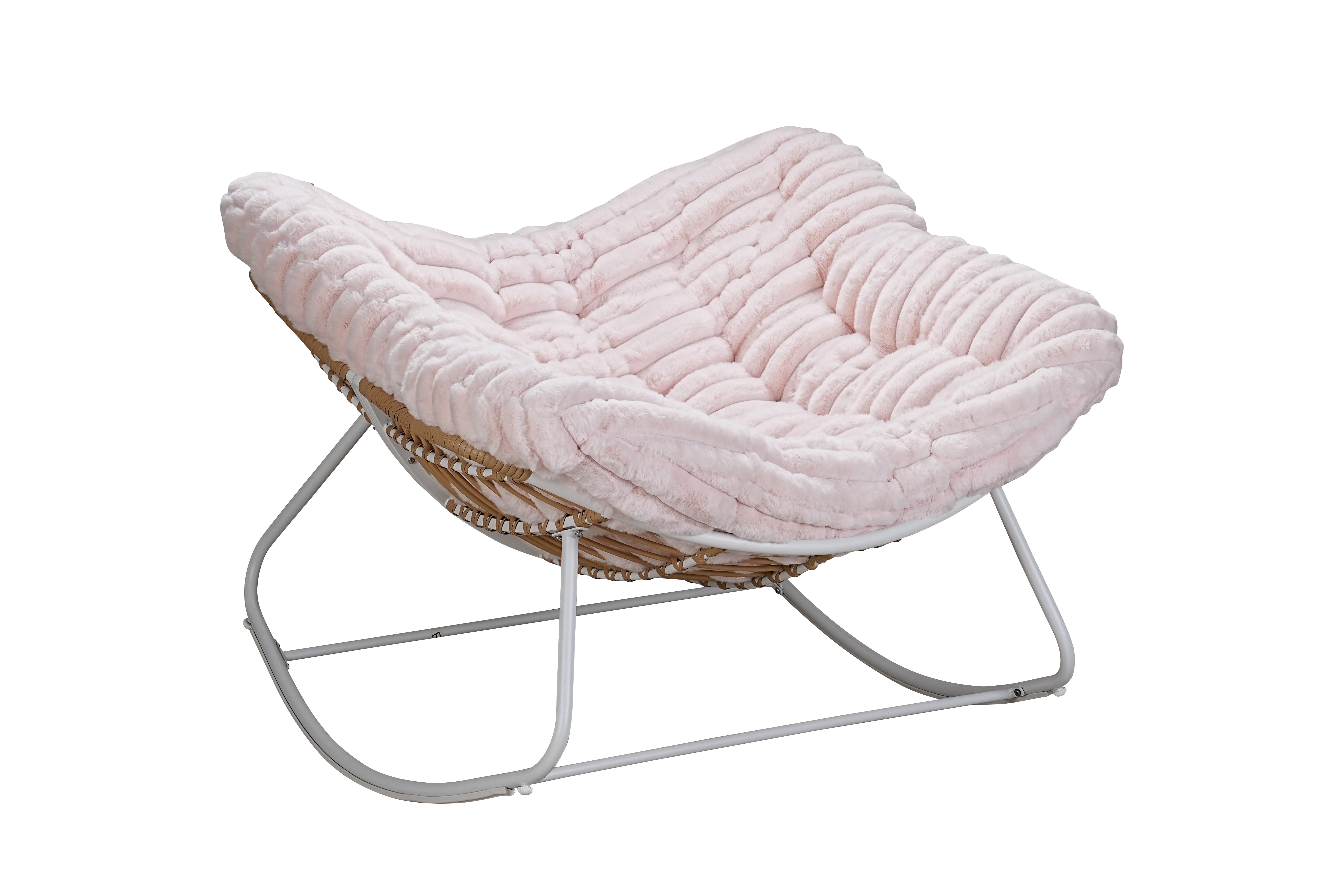 Large Papasan Rocking Chair 42"W x 44"D x 34"H - Heavy Duty Steel Frame with E-Coating, Handwoven PE Rattan, 4.9" Thick Plush Cushion