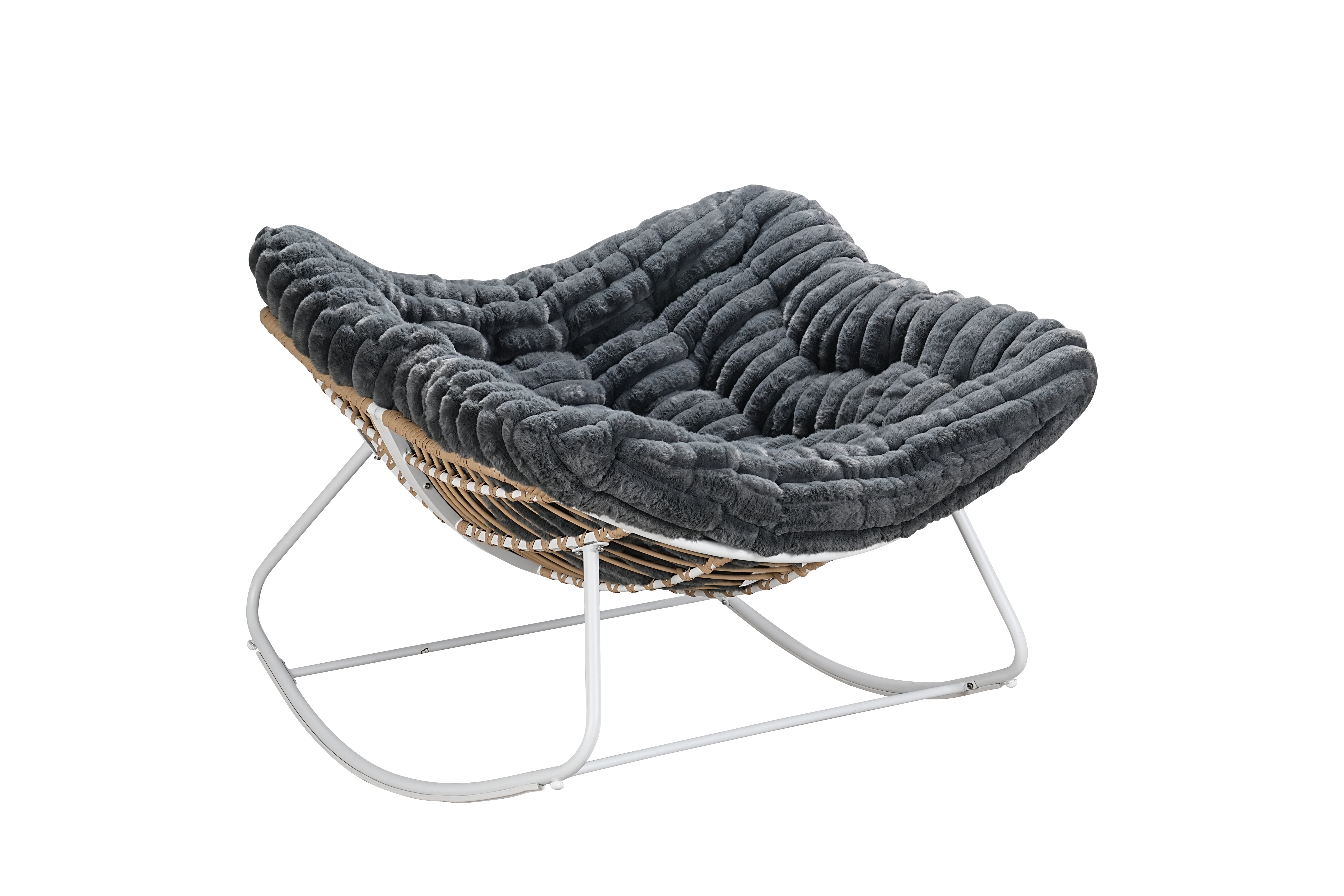 Large Papasan Rocking Chair 42"W x 44"D x 34"H - Heavy Duty Steel Frame with E-Coating, Handwoven PE Rattan, 4.9" Thick Plush Cushion