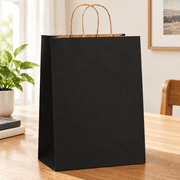 Large Paper Bags with Handles 13x7x17 Inch Kraft Black