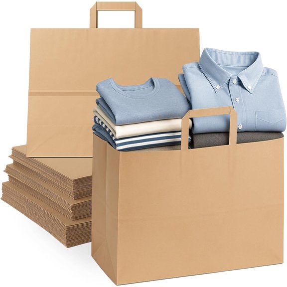 Large Paper Bags with Handles - 300 Pcs 16x6x12 Kraft Paper Bags, Kraft Shopping Bags for To Go, Takeout, Retail, Brown Paper Bags
