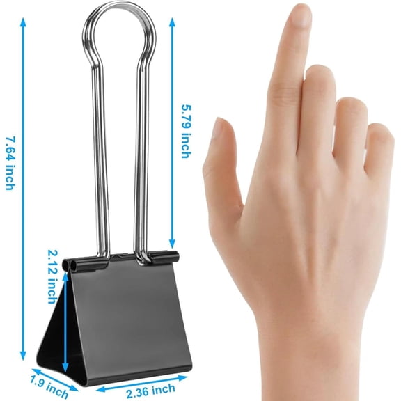 Large Paper Clamps 2 Pcs, Extra Jumbo Binder Clips 2.4 Inch, Big Paper Clip, Bin