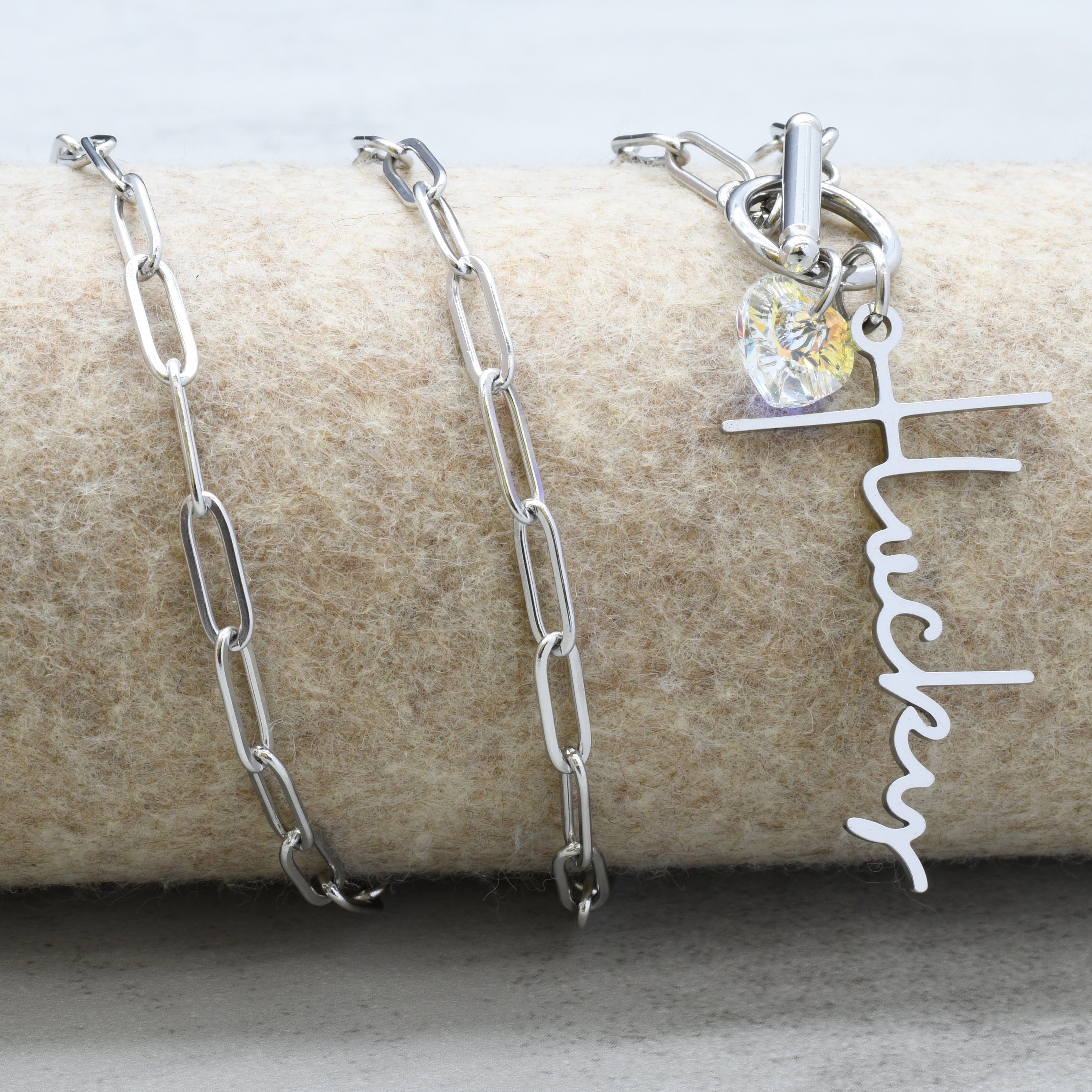 Large Paperclip Chain Cross Inspirational Toggle Necklace With Austrian