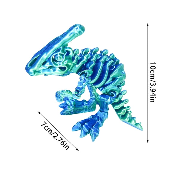 Large Parasaurolophus Skeleton 3D Printed Green Gold 19Cm Movable Joint Figure for Collectors and Modern Home Accents