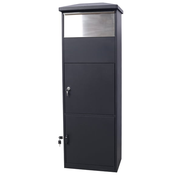 Large Parcel Drop Box for Porch Lockable, Floor Mount Mailbox with Steel Construction, Black 17x13.4x50.4 inches for Package Delivery Security