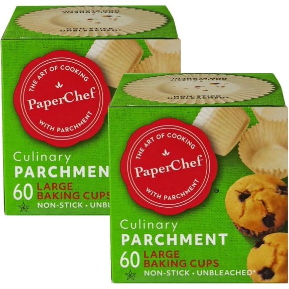 Large Parchment Baking Cups Easy Release, Non-Stick, Unbleached & Compostable Perfect for Muffins & Cupcakes 60 Count - 2 Pack