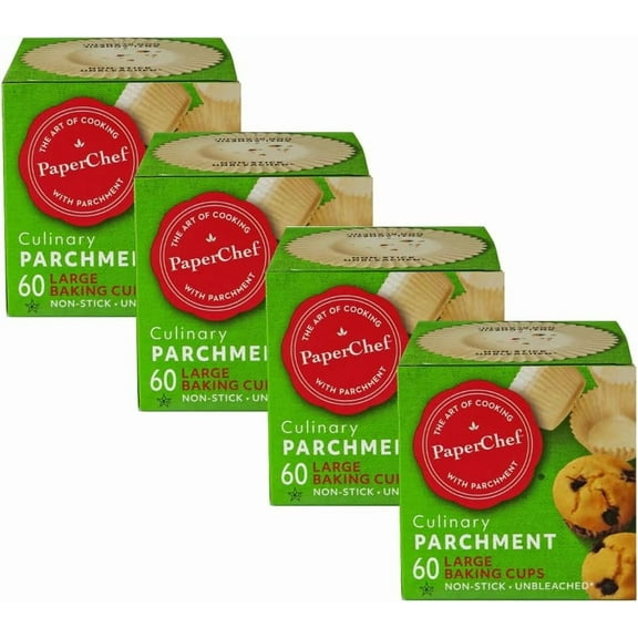 Large Parchment Baking Cups Nonstick Release 60 Count 4 Pack | Easy Release, Non-Stick, Unbleached & Compostable Perfect for Muffins & Cupcakes