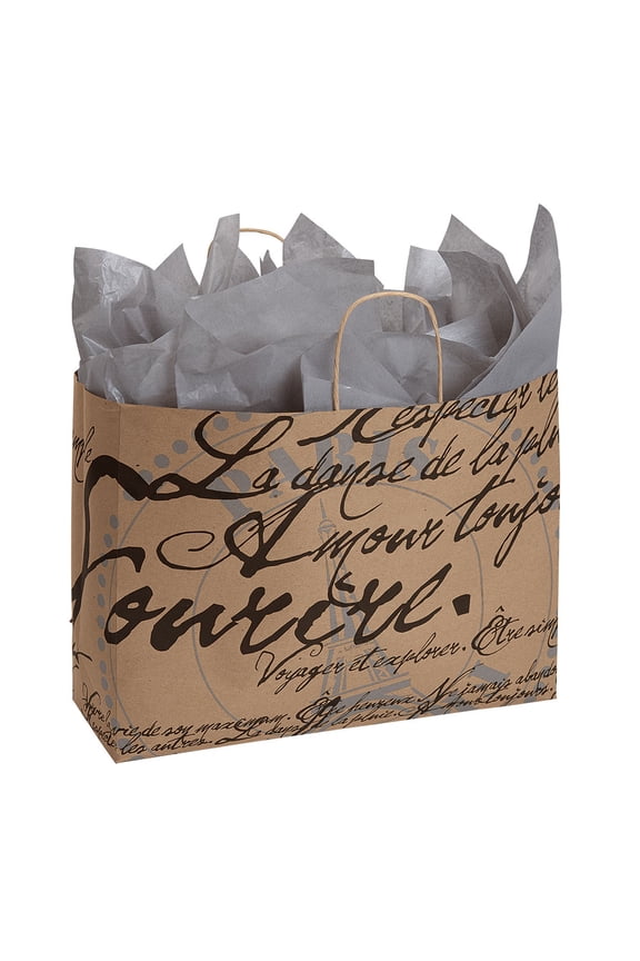 Large Paris Script Paper Shopping Bags - 16”L x 6”D x 12 ½”H - Case of 100- Paper Bags - Versatile Retail Bags - Paper Bags - Paper Bags Bulk for Retail Gifts and Events