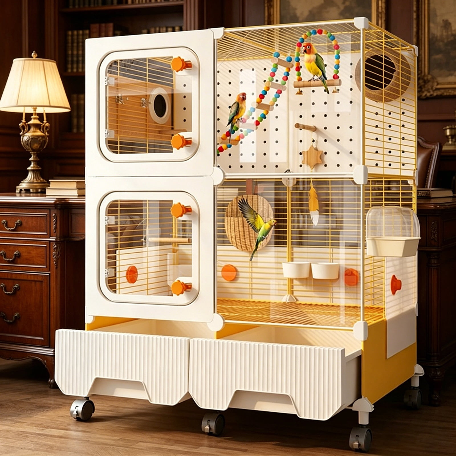 Large Parrot Cage with Rolling Stand - Extra Wide Bird Cage for ...