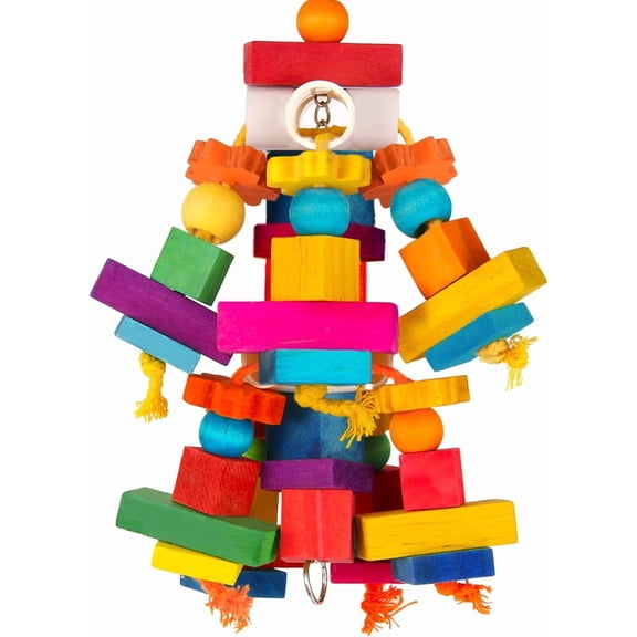 Large Parrot Toy, Bird Toys for Cockatoos,Macaws, Lovebirds, Multicolored Natural Wooden Blocks Chewing Toys Bird Cage Accessories (Colorful)