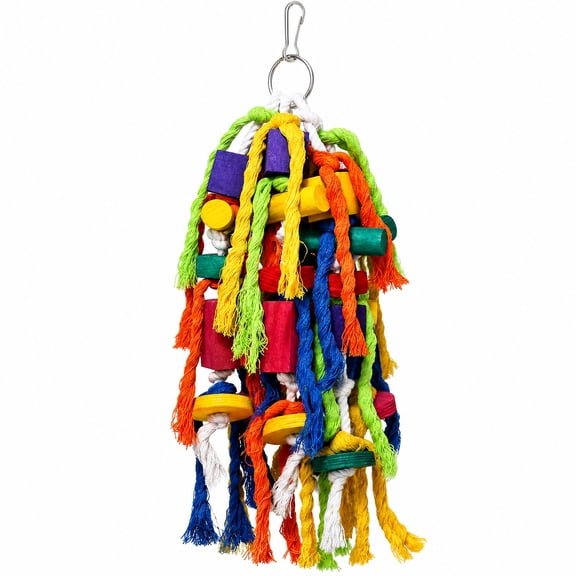 Large Parrot Toys Bird Toys, Wood Rope Cage Bite Toy for Parrots, Bird Toys for Cockatiels, Rope, Wood Natural Chew Blocks,Cage Hanging Play, Tearing Cotton Knots, Conures, Cockatoos