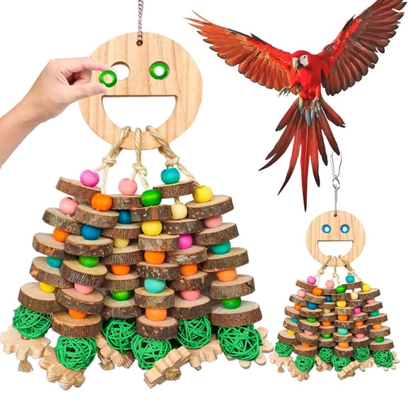 Large Parrot Toys, Multi-Color Wooden Block with Halloween Shape Bird Chewing Toy for Macaws, Cockatoos, African Grey and Large Medium Birds