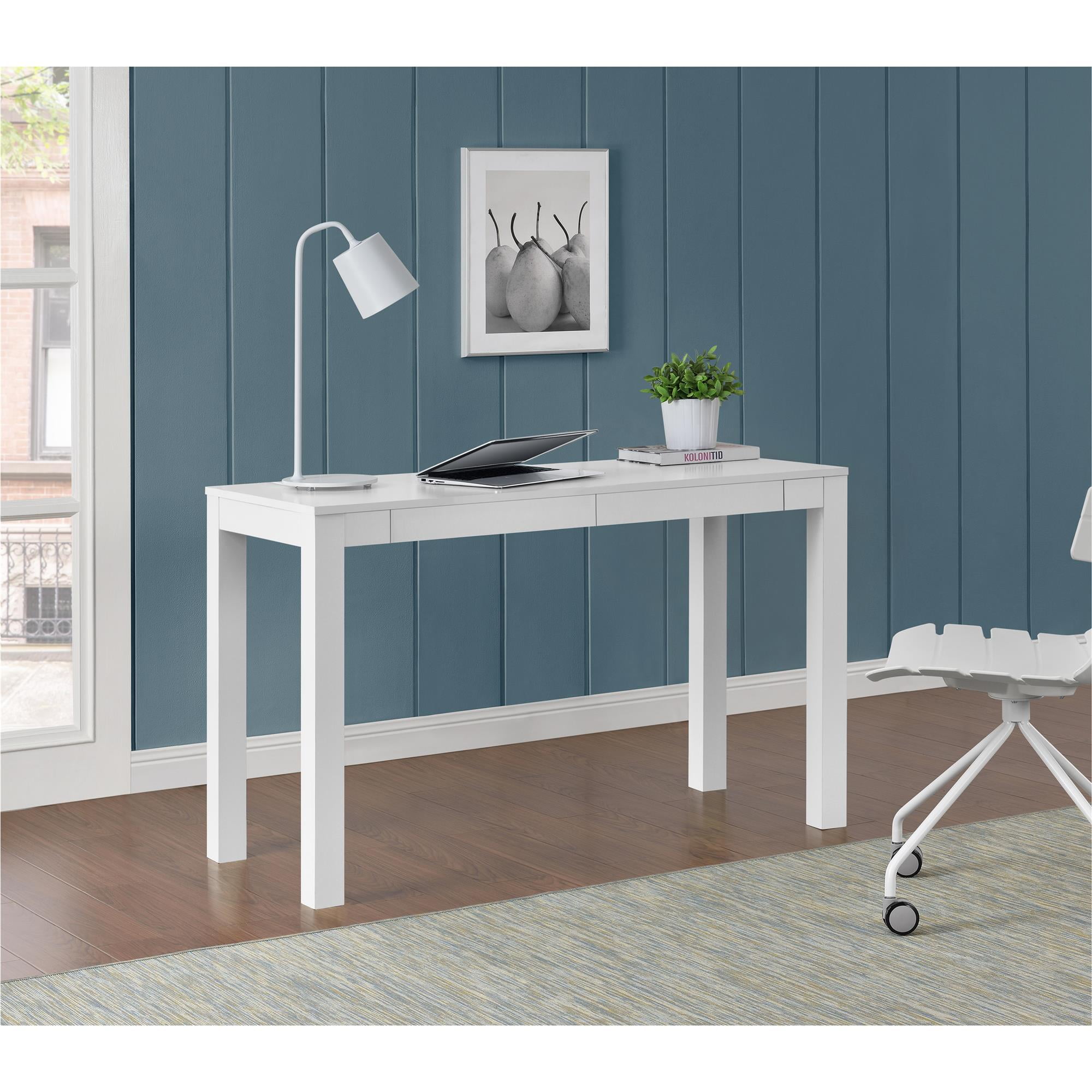 White Parsons Desk with Drawers and Filing Cabinet