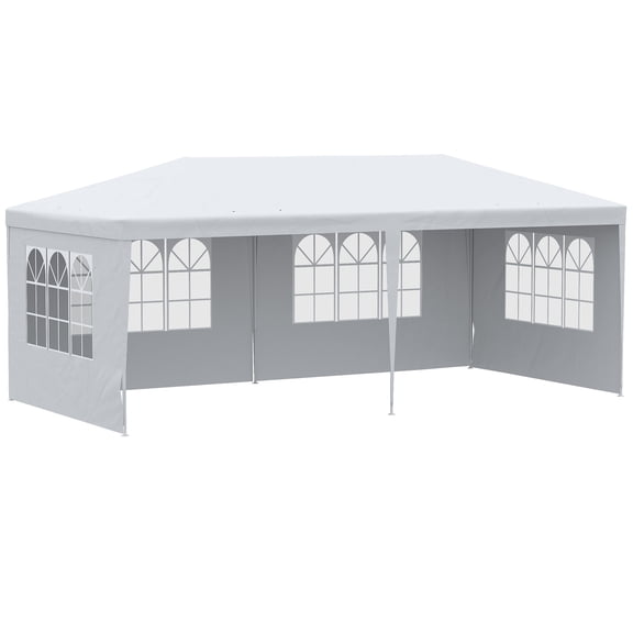 Large Party Tent 10x20 ft, White Outdoor Canopy Gazebo with 4 Removable Side Walls, Wedding Event Shelter with Windows