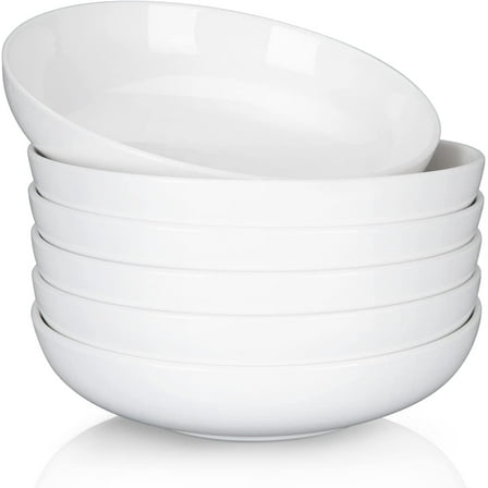 Large Pasta Bowls Set of 6,White Pasta Plates,Shallow Wide Dinner Bowls,Serving Bowl Set,Premium Porcelain Pasta salad Bowls,Ceramic Plate Bowls for Kitchen,Microwave Dishwasher Safe,8 inch