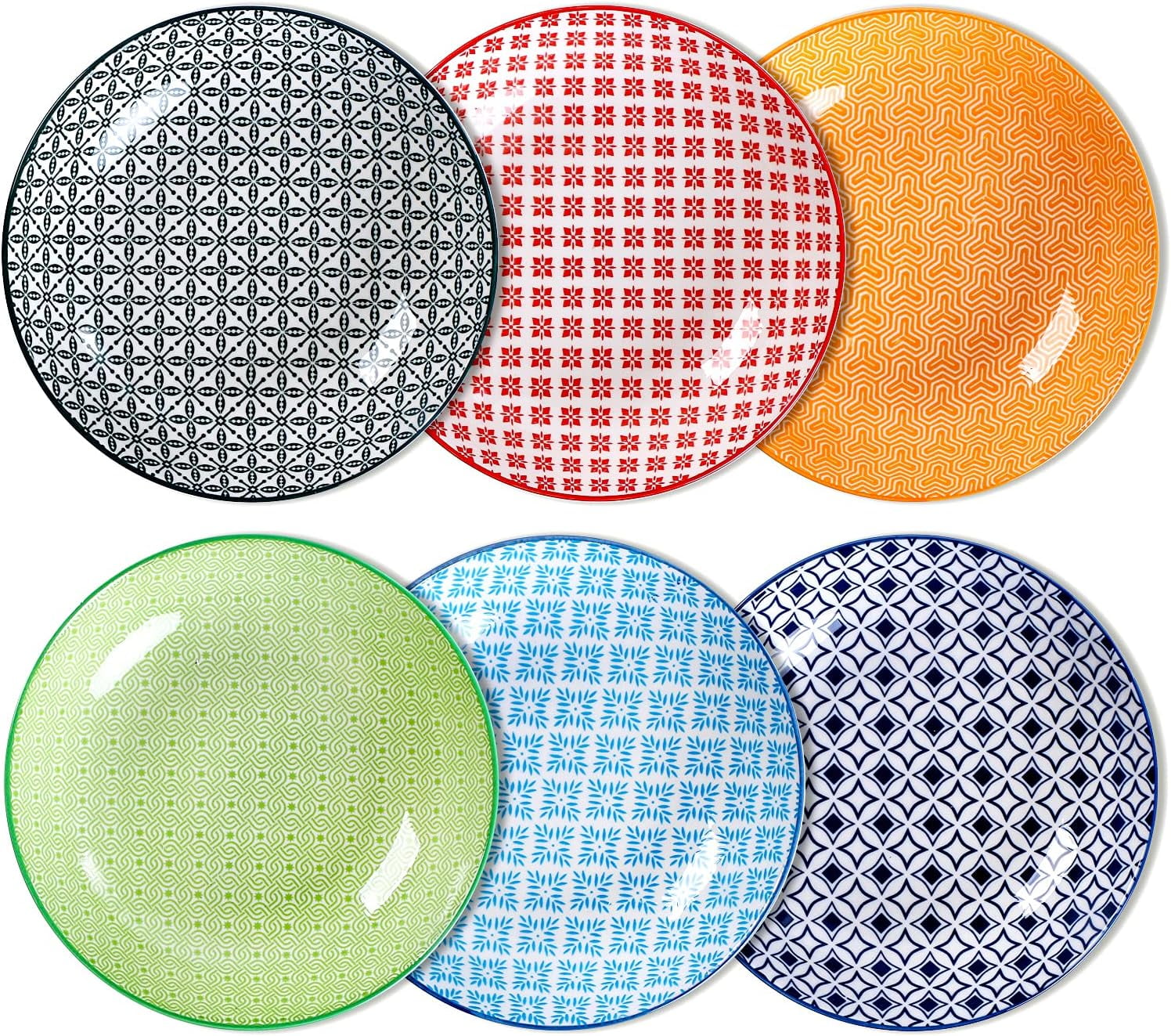 Large Pasta Bowls Set of 6 - Ceramic Salad Serving Bowls, Wide and Shallow 30 Ounce Deep Pasta Plates for Soup, Microwave and Dishwasher Safe