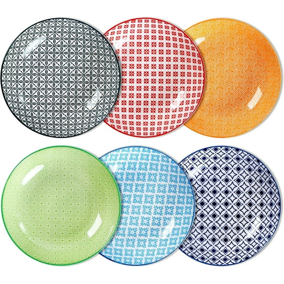 Large Pasta Bowls Set of 6 - Ceramic Salad Serving Bowls, Wide and Shallow 30 Ounce Deep Pasta Plates for Soup, Microwave and Dishwasher Safe