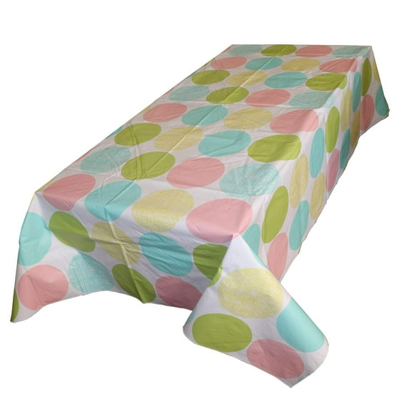 Large Pastel Circles PVC Plastic Tablecloth / Table Cover with Nonslip Flannel Backing