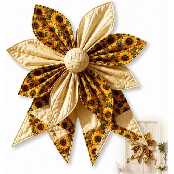 Large Patchwork Bow DIY Sewing Kit With Farmhouse Fabric,Folded Flower Door Hanging Craft Set Gift For Adults Front Door Wall Window Porch