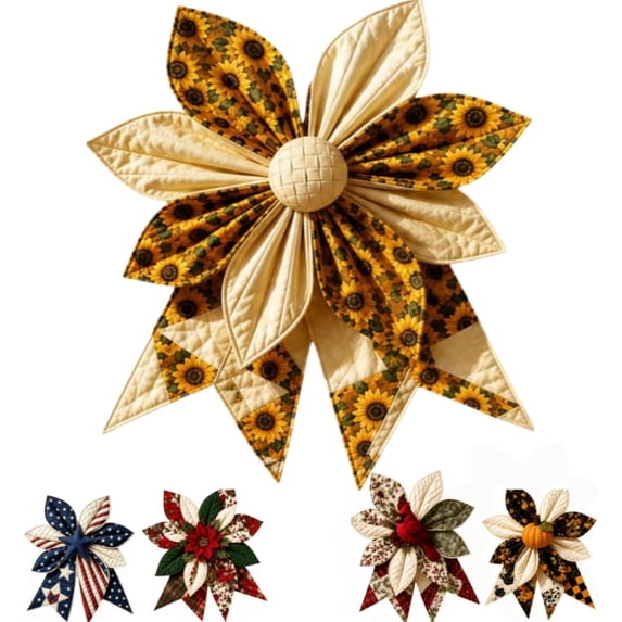 Large Patchwork Bow Sewing Kit,Farmhouse Fabric Folded Flower Door Hanging Craft Set,DIY Sewing Kit with Pre-Cut Fabric Strips,Creative Craft Supplies Gift for Adults,Front Door Wall Decor (A4)