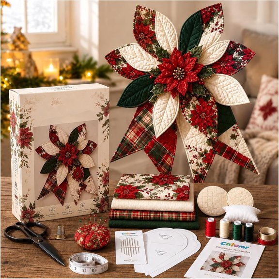 Large Patchwork Bow Sewing Kit, Folding Flower Door Hanging Craft Set, Fun To Make Quilting Fabric, Farmhouse-Style Fabric, Suitable for Beginners for Adults Front Door Wall Window