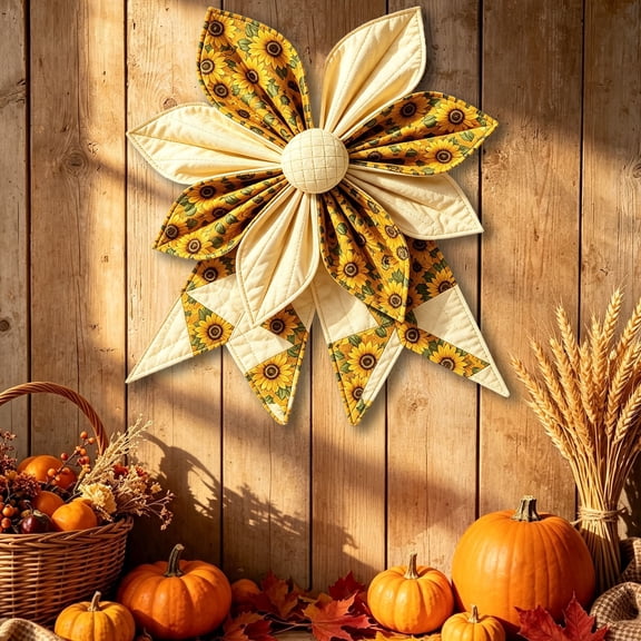 Large Patchwork Bow Sewing Kit, Large Patchwork Bow Wreath, Farmhouse Fabric Folded Flower, Pre Cut Quilt Kits for Beginners, Perfect for Front Door Wall Window Porch Decor