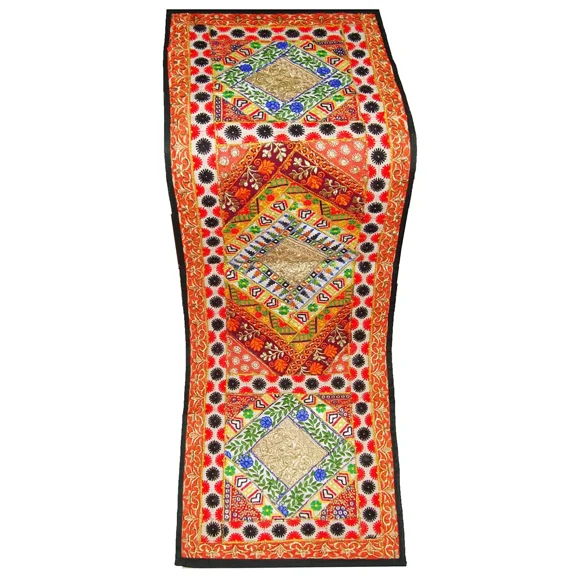 Large Patchwork Tapestry Wall Hanging Bohemian Accent Indian Embroidery Runner