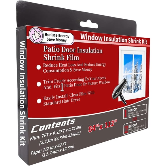 Large Patio Door Shrink Film Window Insulation Kit 84-Inch by 112-InchClear, Keeps Cold Air Out and Warm Air in (1 Pack)